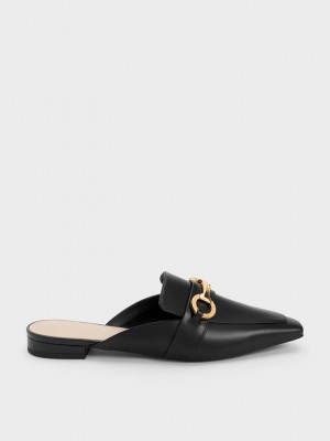 Charles & Keith Metallic Accent Tapered Flache Mules Schwarz | BOZI26058