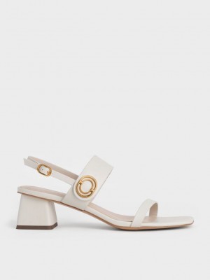 Charles & Keith Metallic Accent Trapeze Heel Sandals Rosa | QCRS94157