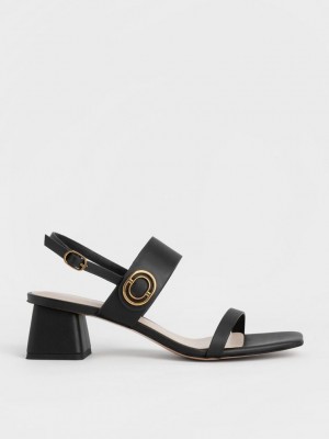 Charles & Keith Metallic Accent Trapeze Heel Sandals Schwarz | YSFK14326