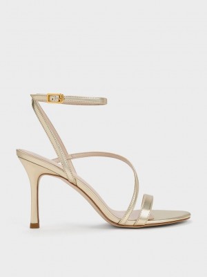 Charles & Keith Metallic Asymmetric Riemchen Absatz Sandals Gold | TRAO74523