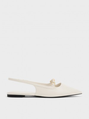 Charles & Keith Metallic Bar Accent Slingback Flats Weiß | KTFQ52736