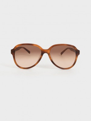 Charles & Keith Metallic Braided Temple Acetate Aviator Sunglasses | HMWG39125