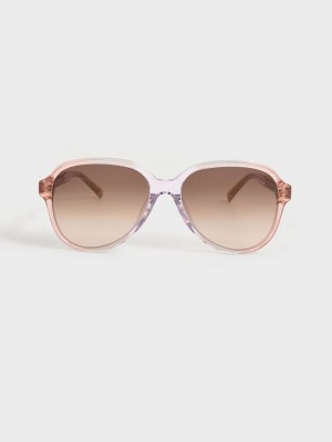 Charles & Keith Metallic Braided Temple Acetate Aviator Sunglasses Rosa | BJDF63402
