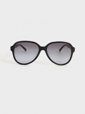 Charles & Keith Metallic Braided Temple Recycled Acetate Aviator Sunglasses Schwarz | IORN09865