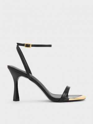 Charles & Keith Metallic Cap Ankle-Riemen Absatz Sandals Schwarz | VSKZ91728
