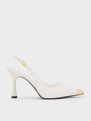 Charles & Keith Metallic Cap Pointed-Kappe Slingback Pumps Weiß | ORYJ93507
