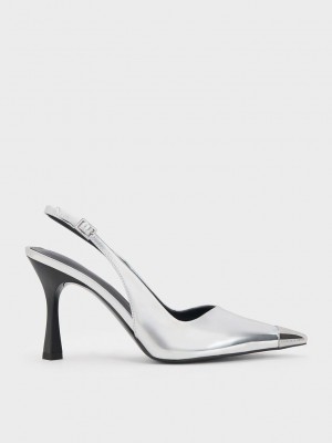 Charles & Keith Metallic Cap Pointed-Kappe Slingback Pumps Silber | ZYNU24970