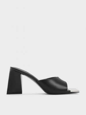Charles & Keith Metallic Cap Sculptural Heel Mules Schwarz | YGFK23095