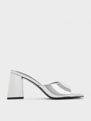 Charles & Keith Metallic Cap Sculptural Heel Mules Silber | UAVF79568