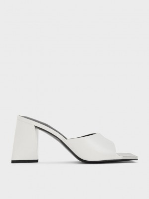 Charles & Keith Metallic Cap Sculptural Heel Mules Weiß | RZHC48690