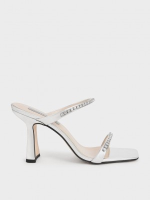 Charles & Keith Metallic Gem-Encrusted Absatz Sandals Silber | VSGP83742