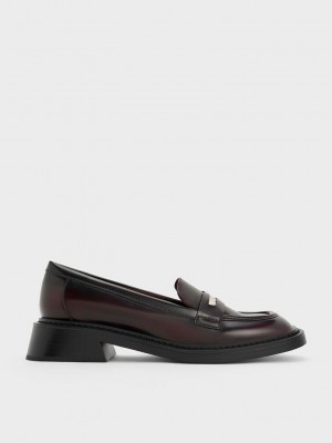 Charles & Keith Metallic Penny Tab Loafers Bordeaux | FBEG39276