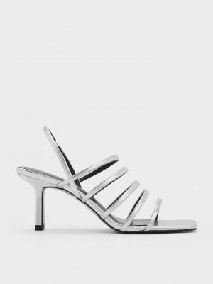 Charles & Keith Metallic Riemchen Blade Heel Sandals Silber | QRWY38479