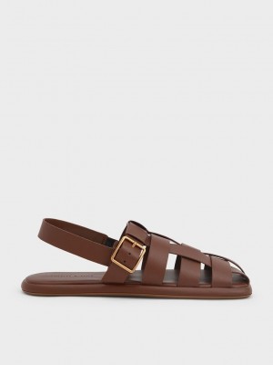 Charles & Keith Metallic Schnallen Caged Slingback Sandals Braun | HVLF40897