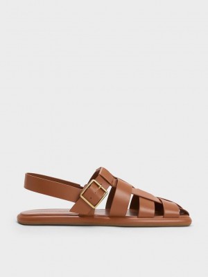 Charles & Keith Metallic Schnallen Caged Slingback Sandals Braun | GWSC40635