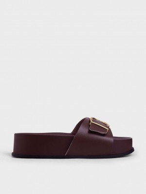 Charles & Keith Metallic Schnallen Flatform Sandals Braun | MNWE64531