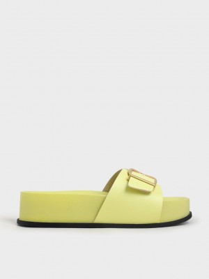 Charles & Keith Metallic Schnallen Flatform Sandals Gelb | YDLA78169