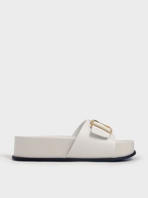 Charles & Keith Metallic Schnallen Flatform Sandals Rosa | TSOV82945