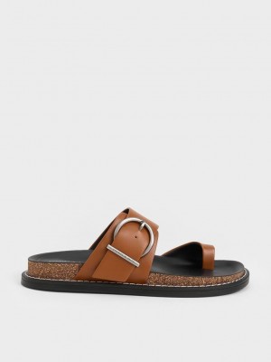 Charles & Keith Metallic Schnallen Kappe-Ring Sandals Braun | XLZU18523