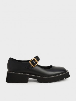 Charles & Keith Metallic Schnallen Mary Janes Schwarz | RPVL85049