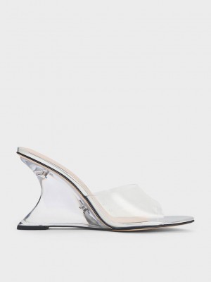 Charles & Keith Metallic Sculptural Heel Wedges Silber | KLRW07539