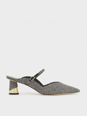 Charles & Keith Metallic Sculptural Heel Tweed Mules Mehrfarbig | WUMI74853