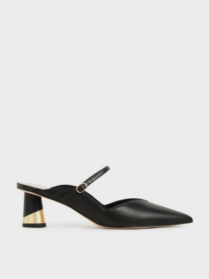 Charles & Keith Metallic Sculptural Heel Mules Schwarz | VMQZ23865