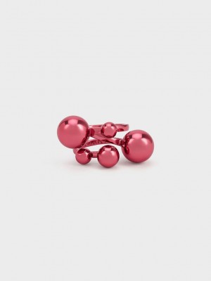 Charles & Keith Metallic Sphere Sculptural Ring Fuchsie | FSZR97816