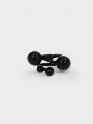 Charles & Keith Metallic Sphere Sculptural Ring Schwarz | SDCV38126