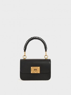 Charles & Keith Metallic Turn-Lock Bag Schwarz | CKTD41086