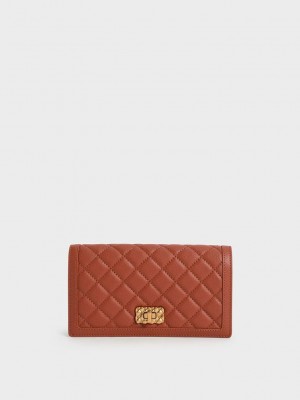 Charles & Keith Micaela Gesteppt Long Wallet Dunkelrot | QTKD65874