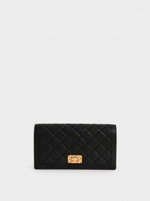 Charles & Keith Micaela Gesteppt Long Wallet Schwarz | KAJN54268