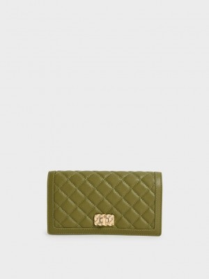 Charles & Keith Micaela Gesteppt Long Wallet Avocado | ZFST72509