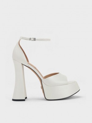 Charles & Keith Michelle Leder Plattform Sandals Weiß | OLEW36891