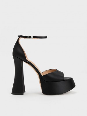 Charles & Keith Michelle Recycled Polyester Plattform Sandals Schwarz | PEKJ70243