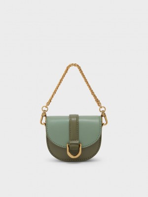 Charles & Keith Micro Gabine Two-Tone Saddle Bag? Olivgrün | EAYL35209