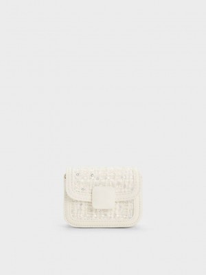 Charles & Keith Micro Koa Sequin Tweed Crossbody Bag Weiß | HVPG67423
