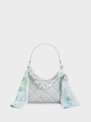 Charles & Keith Mini Alcott Scarf Handle Gesteppt Bag Hellgrau | WGFY43680