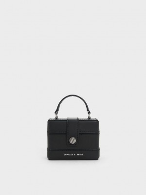 Charles & Keith Mini Bronte Contrast Trim Top Handle Bag Schwarz | LPTH42091
