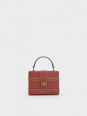 Charles & Keith Mini Bronte Contrast Trim Top Handle Bag Beige | KYUN80691