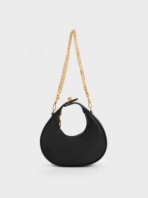 Charles & Keith Mini Crescent Hobo Bag Schwarz | AXNT79041