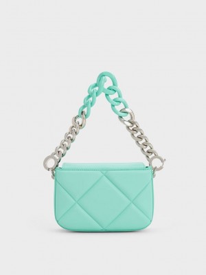 Charles & Keith Mini Danika Chunky Chain Gepolstert Bag Mintfarben Grün | PGFM04269