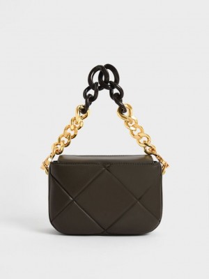 Charles & Keith Mini Danika Chunky Chain Gepolstert Bag Dunkel | UPBR63219