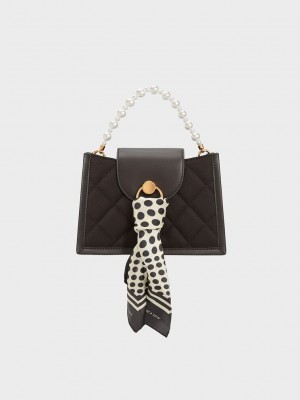 Charles & Keith Mini Roza Beaded Handle Scarf Bag Dunkel | GZBS63542