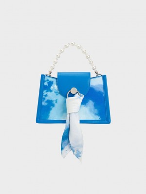 Charles & Keith Mini Roza Beaded Handle Scarf Cloud-Print Bag Mehrfarbig | XWPG39682