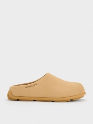 Charles & Keith Molly Textured Flache Mules Braun | PKEV32178