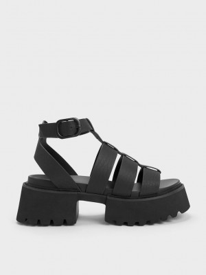 Charles & Keith Nadine Gladiator Plattform Sandals Schwarz | FNPV47629