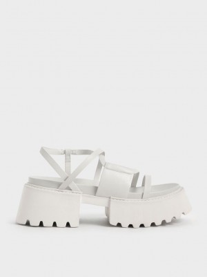 Charles & Keith Nadine Riemchen Plattform Sandals Weiß | JMVF45682