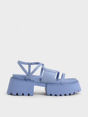 Charles & Keith Nadine Riemchen Plattform Sandals Blau | SGTW06439