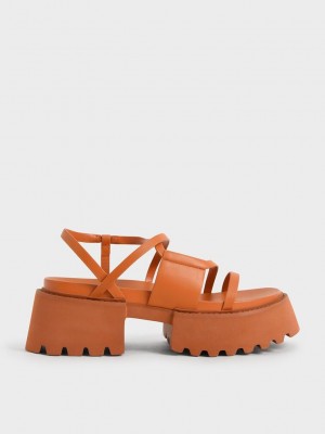 Charles & Keith Nadine Riemchen Plattform Sandals Orange | ZBMY98074
